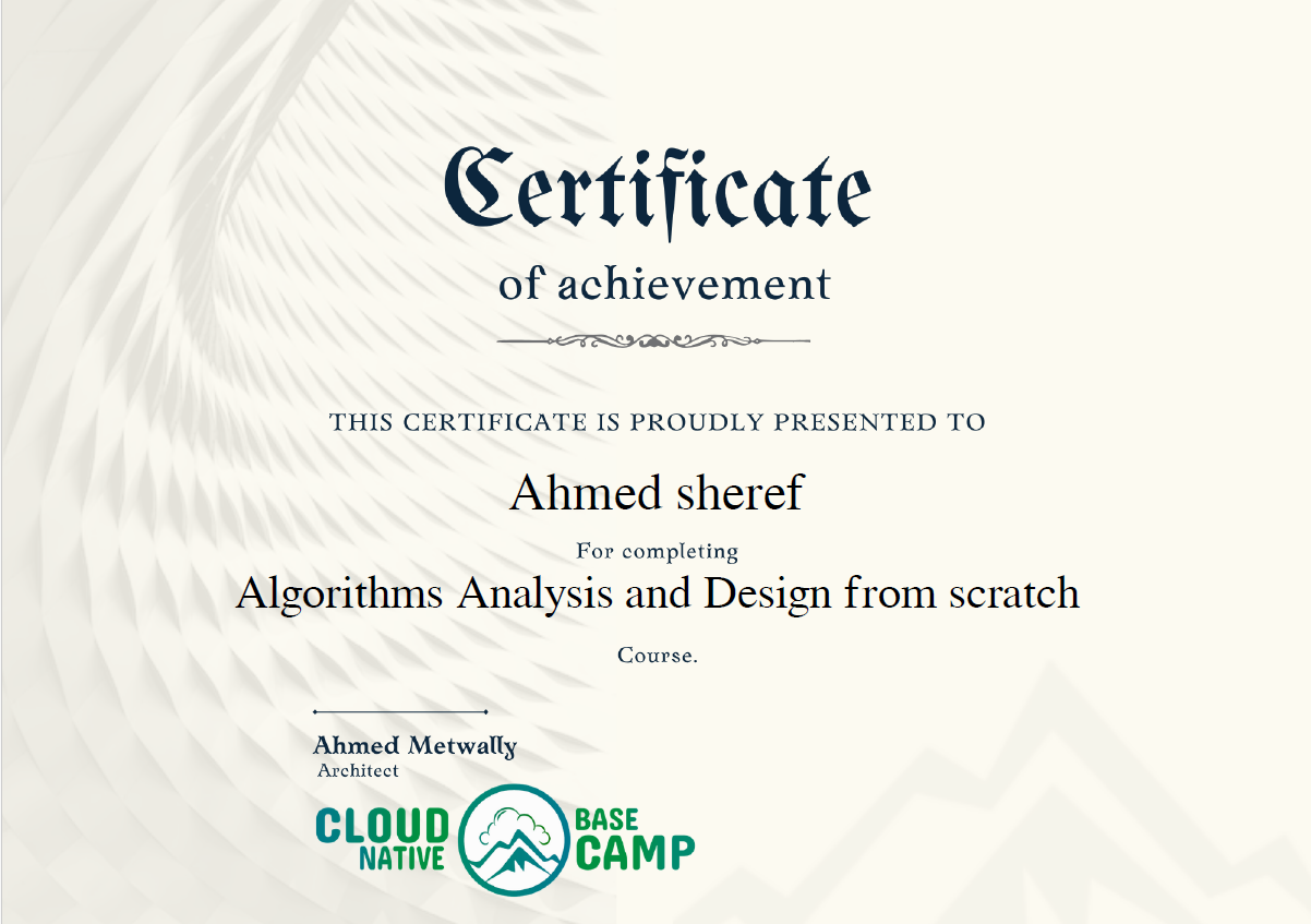 Algorithms Analysis and Design from Scratch certificate image