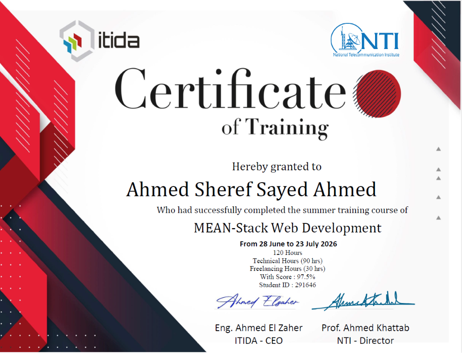 MEAN Stack Web Development certificate image